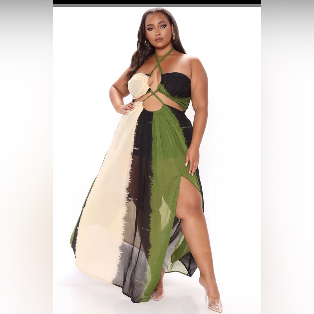 Fashion Nova olive/black/cream cut out dress